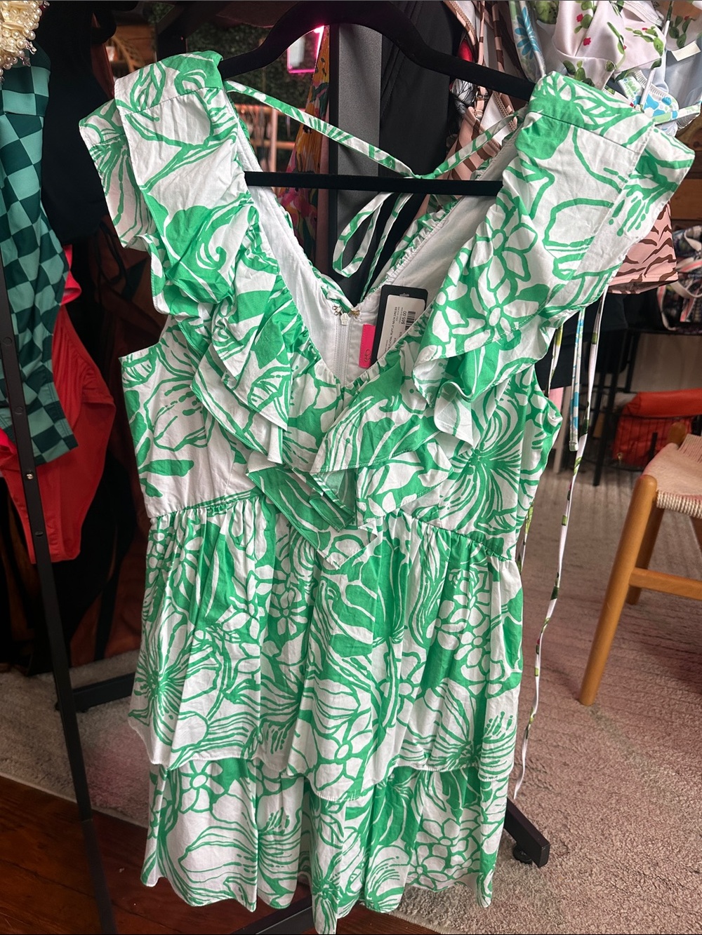 Lilly Pulitzer Green & White Floral Ruffle Sundress